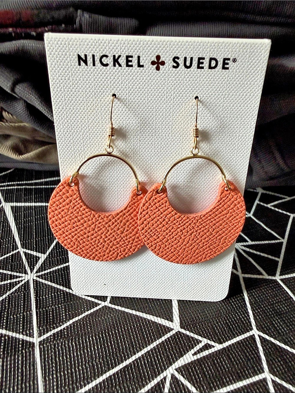Nickel & Suede Cantaloupe Ninas Leather Hoop Earrings in Orange NWT